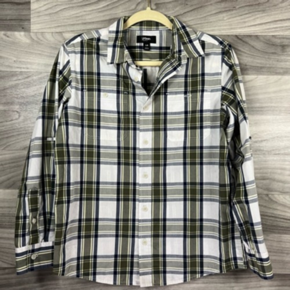 Urban Pipeline Boys‎ Button Front Shirt Green Plaid Pockets Collared Husky LH